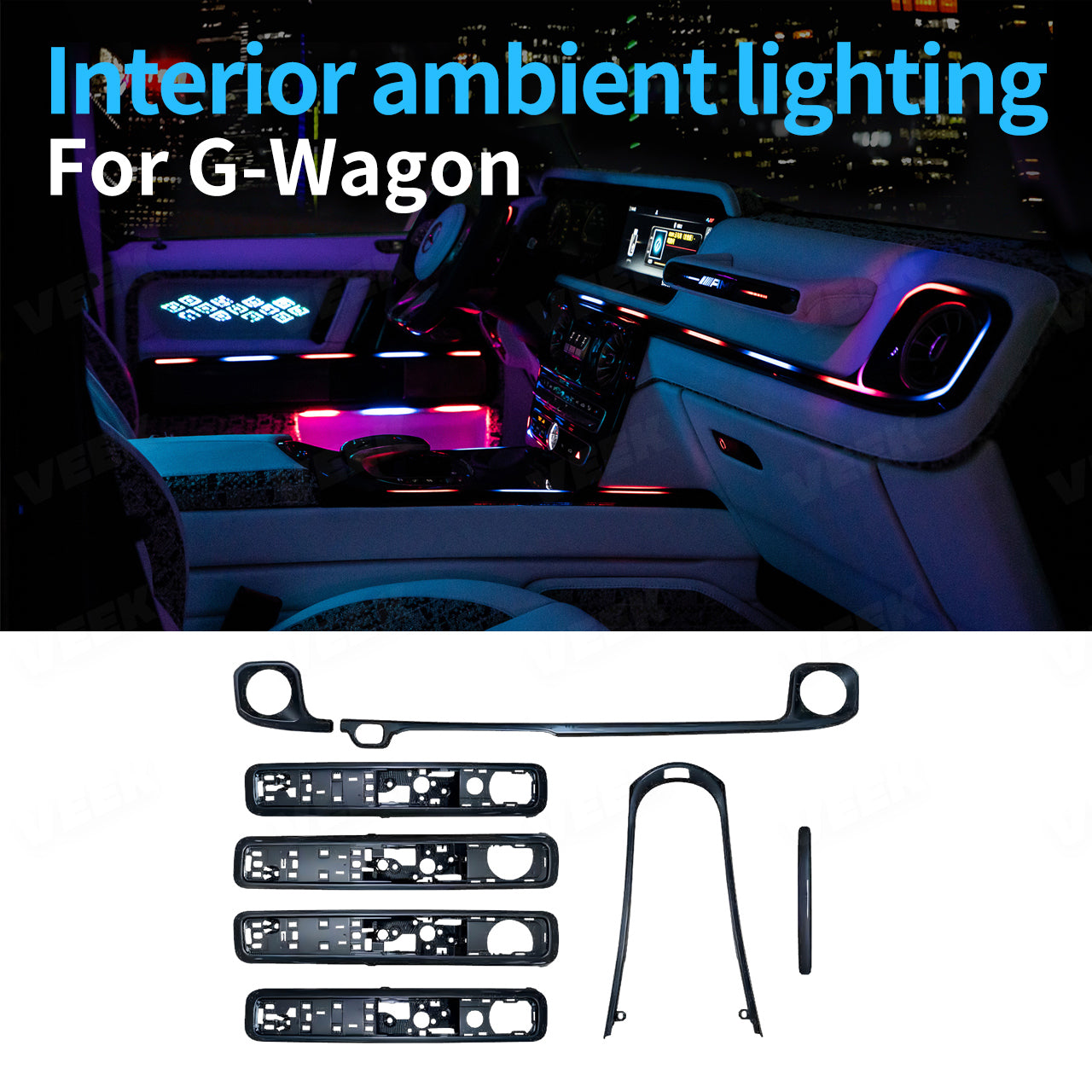 G-Wagon W463A W465 Interior Ambient Lighting 8-Piece Kit for Mercedes 2019–2025
