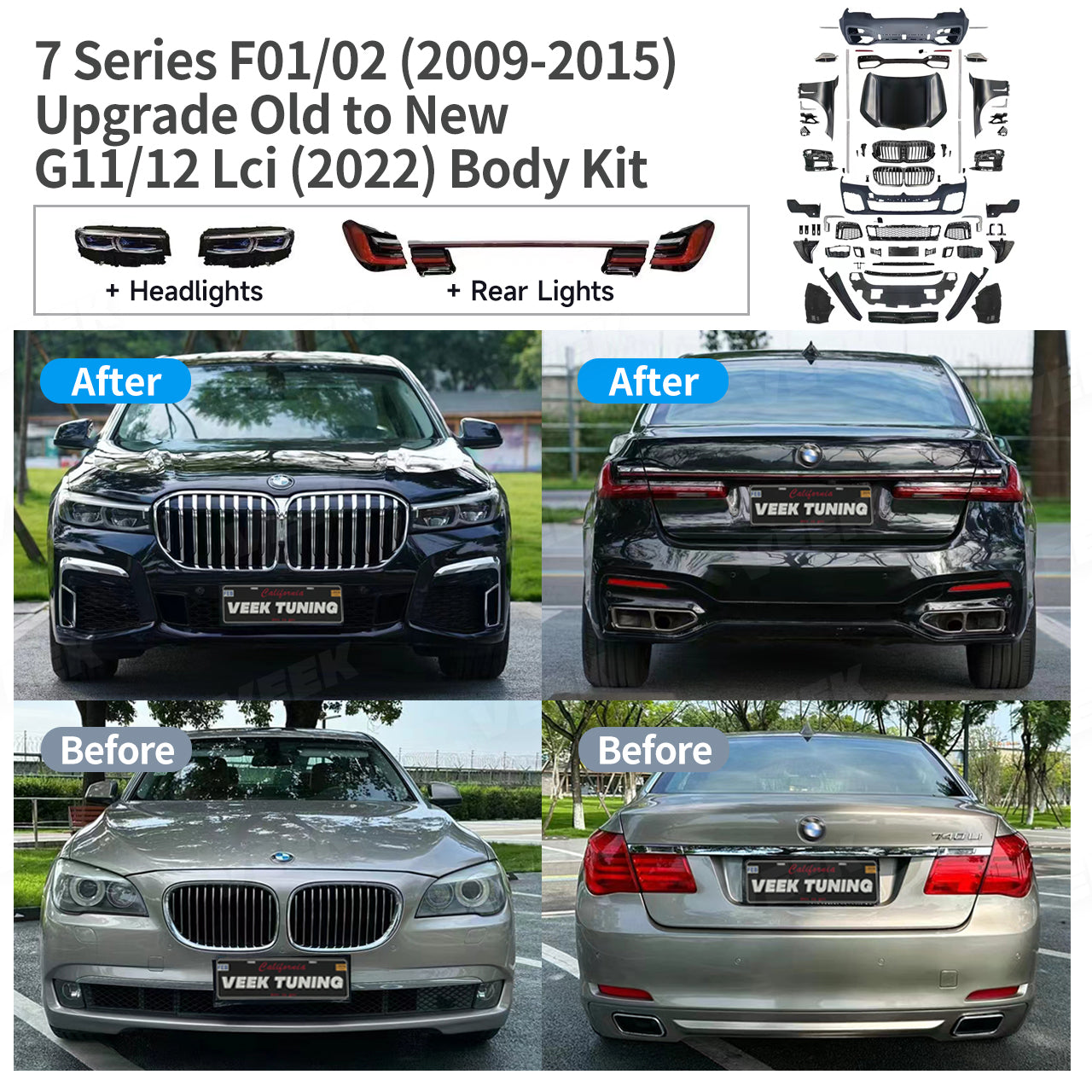 BMW 7 Series F01/F02 (2009-2015) Upgrade Old to New G11/12 Lci (2022) M Sport Body Kit (No cutting required)