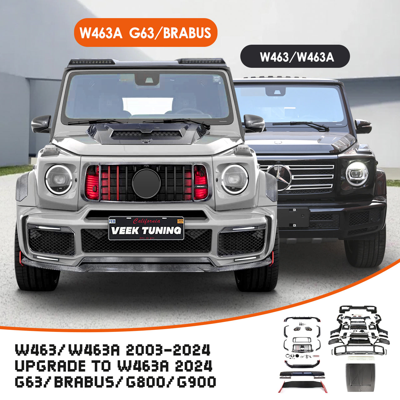 Mercedes-Benz W463/463A 2003–2024 G-Wagon Exterior Upgrade to W463A 2024 G63/Brabus/G800/G900 Style Body Kit