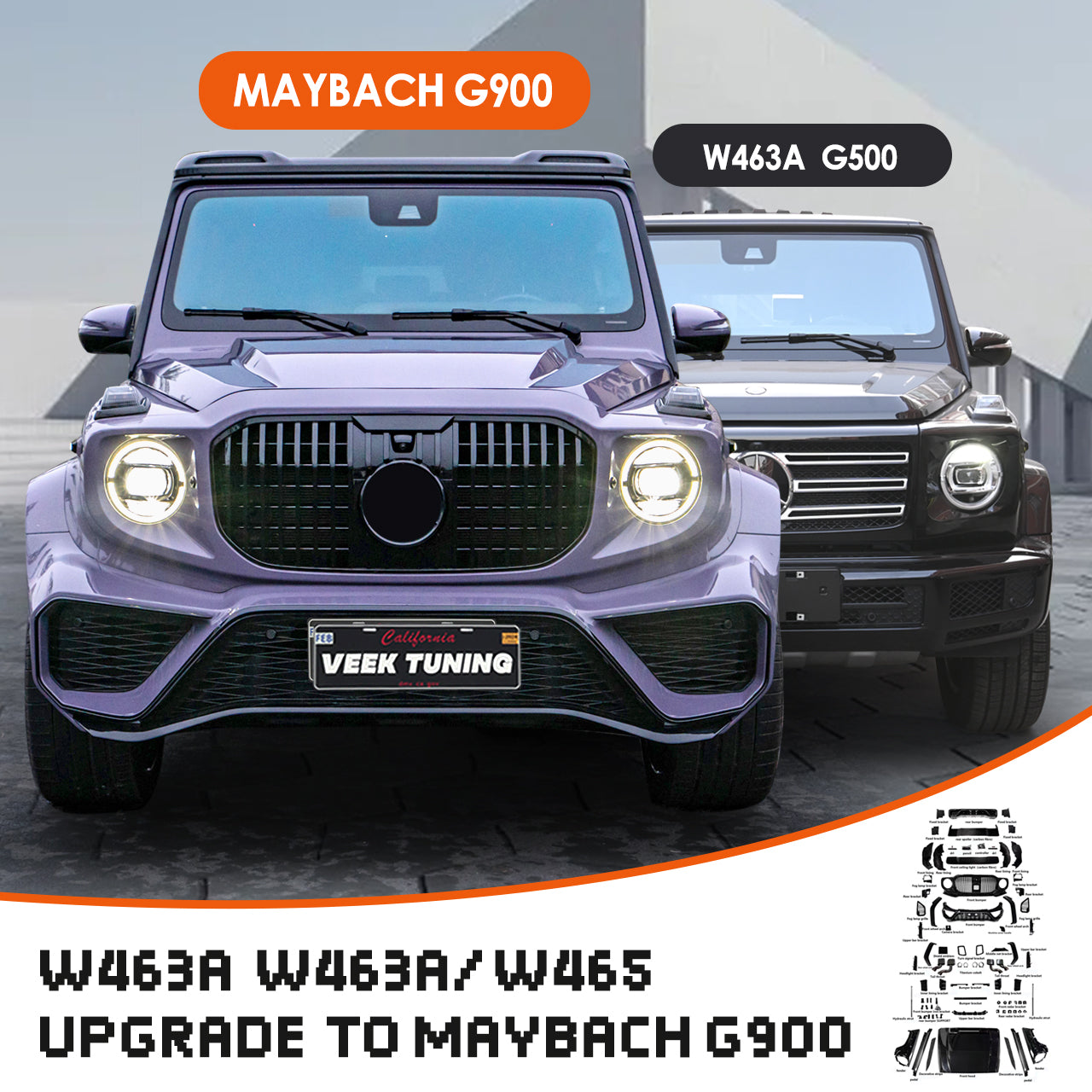 W463A/W465 2019-2025 G55/350/450d/500/550 G-WAGON EXTERIOR UPGRADE TO Maybach G900 Style Body Kit