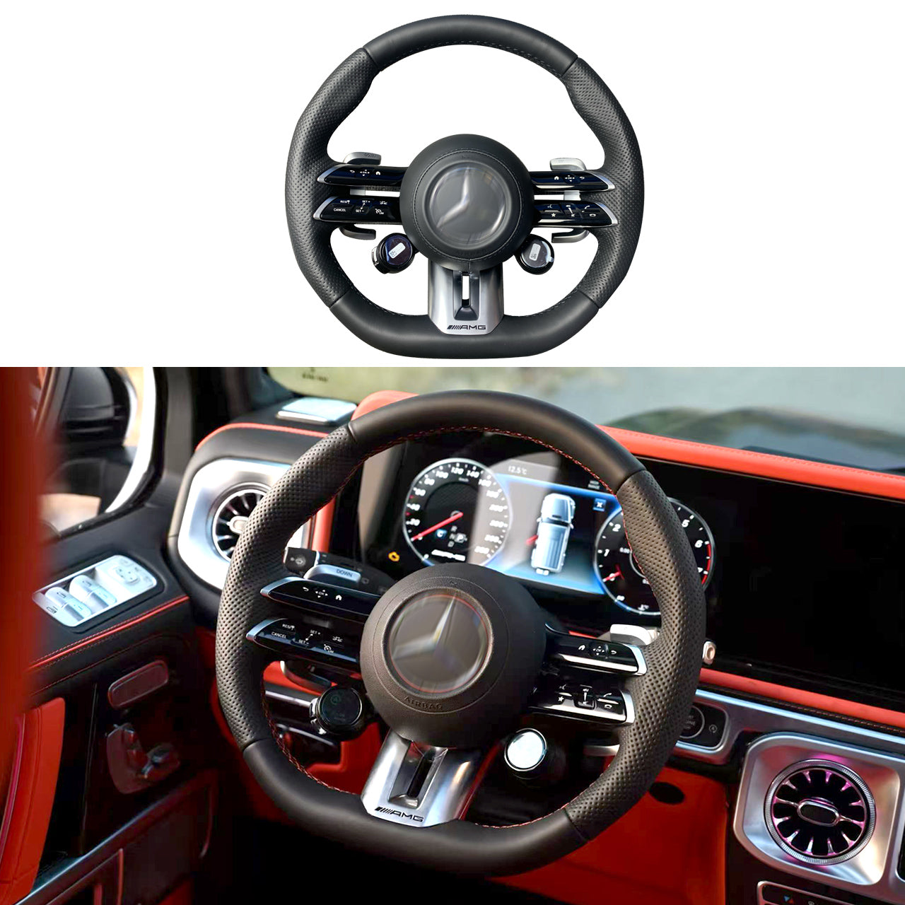 Mercedes-Benz G Wagon W463 2003-2018 upgrade to W463A/465 2019-2025 Foged Carbon Fiber AMG/Brabus Performance steering wheel/with AMG Drive Unit