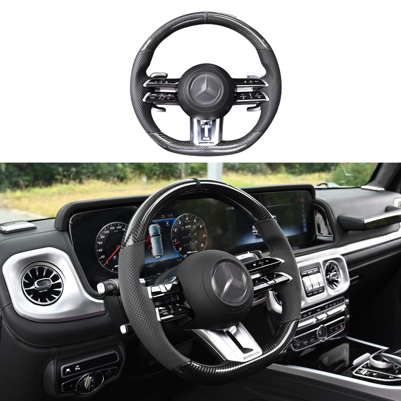 Mercedes-Benz G Wagon W463 2003-2018 upgrade to W463A/465 2019-2025 Foged Carbon Fiber AMG/Brabus Performance steering wheel/with AMG Drive Unit