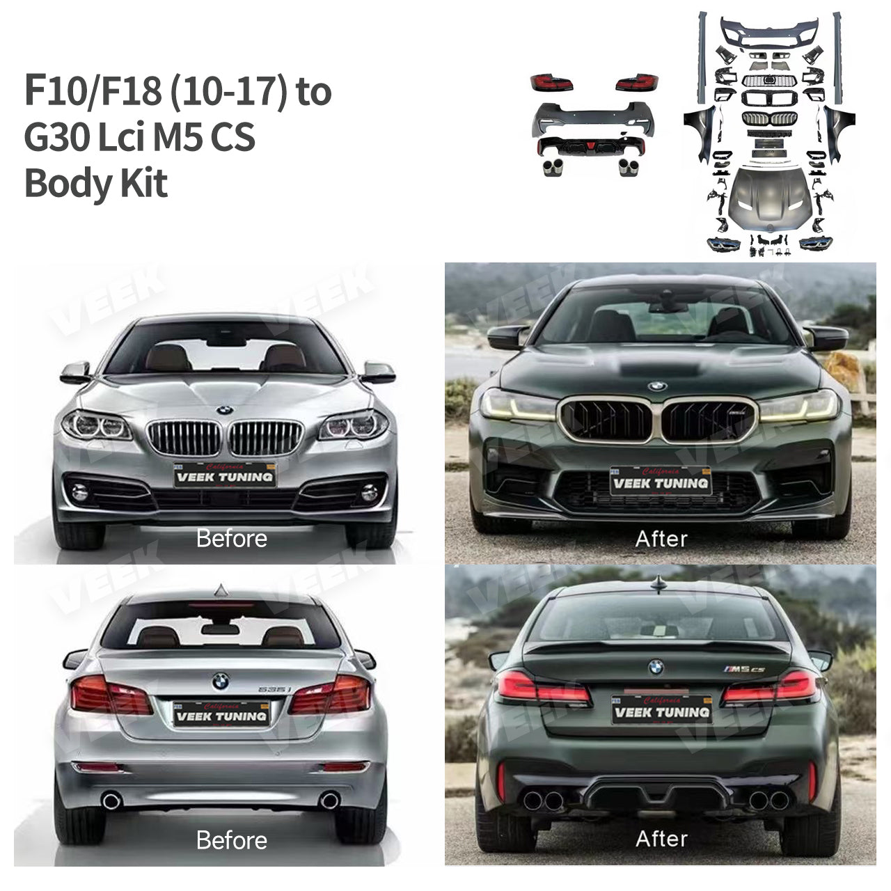 BMW 2010-2017 5 Series F10/18 Upgrade to 21+ G30 Lci M-Tech/M5 CS/24+G60 M-Tech Body Kit