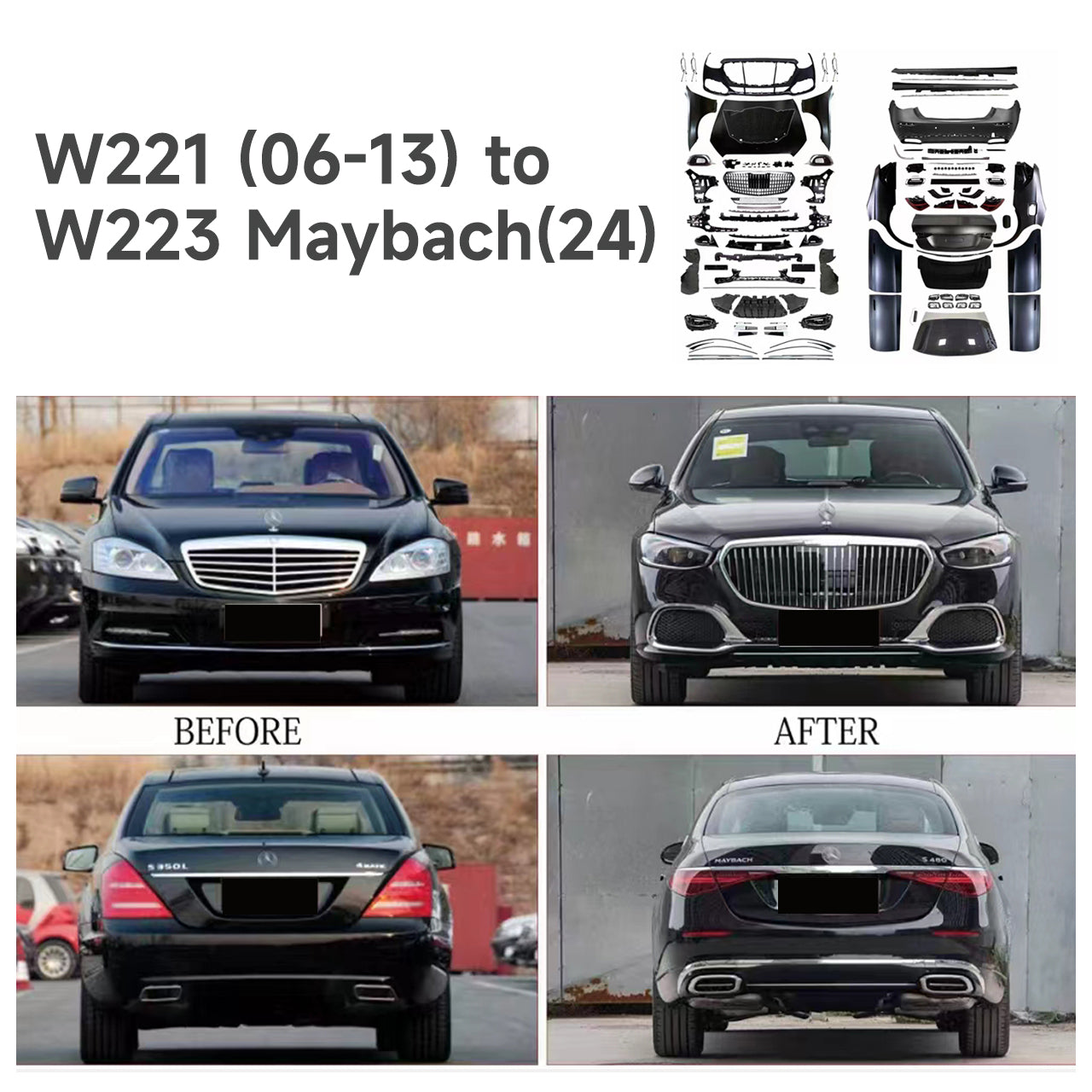 For Mercedes S Class W221 (2006-2013) Old-to-New W223 (2024+) 63 AMG/Maybach Style Body Kit