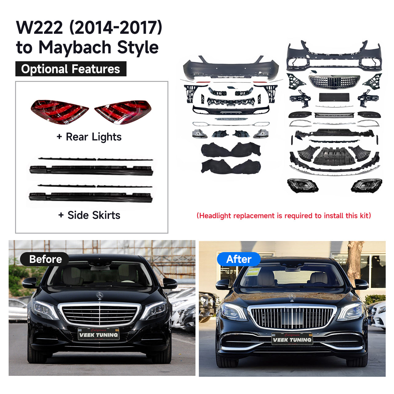 For S Class W222 (2014-2020) old to new Maybach Style (2024) Body Kit