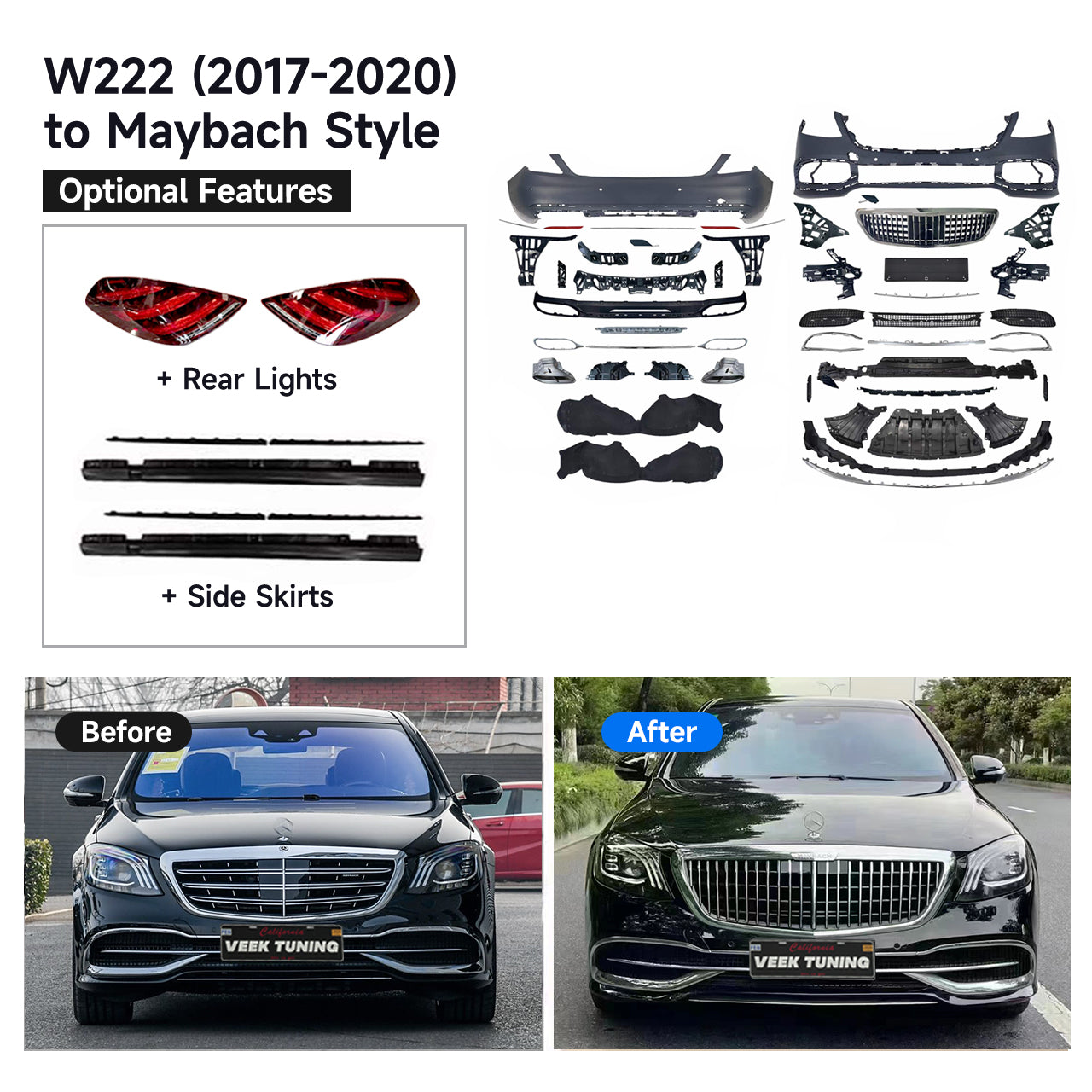 For S Class W222 (2014-2020) old to new Maybach Style (2024) Body Kit