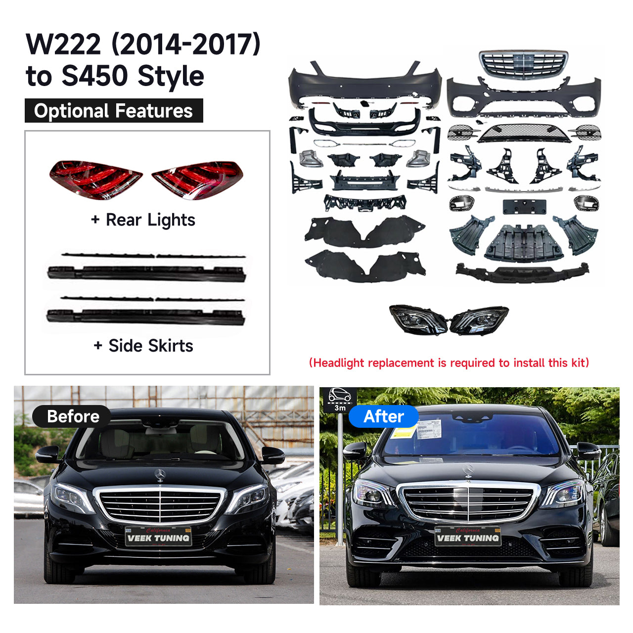 For S Class W222 (2014-2020) Upgrade Old to New S450 (2025) Style Body Kit