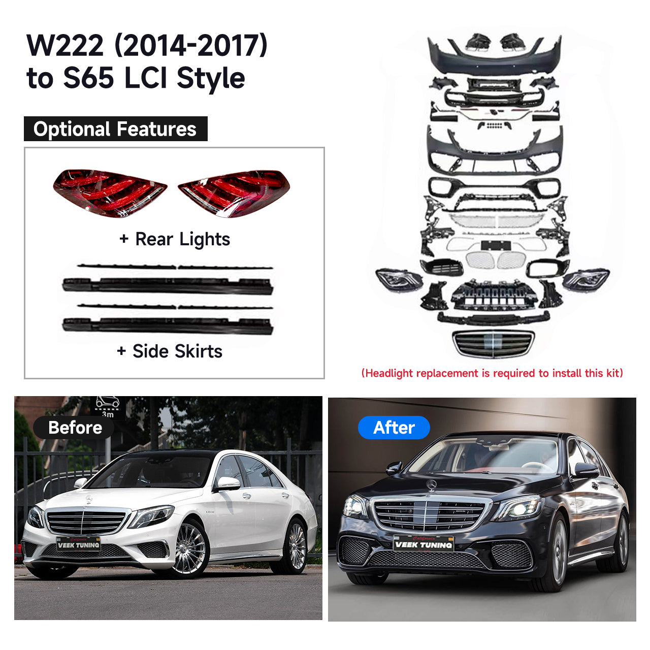 For S Class W222 (2014-2020) Upgrade Old to New S65 (2024) Style Body Kit