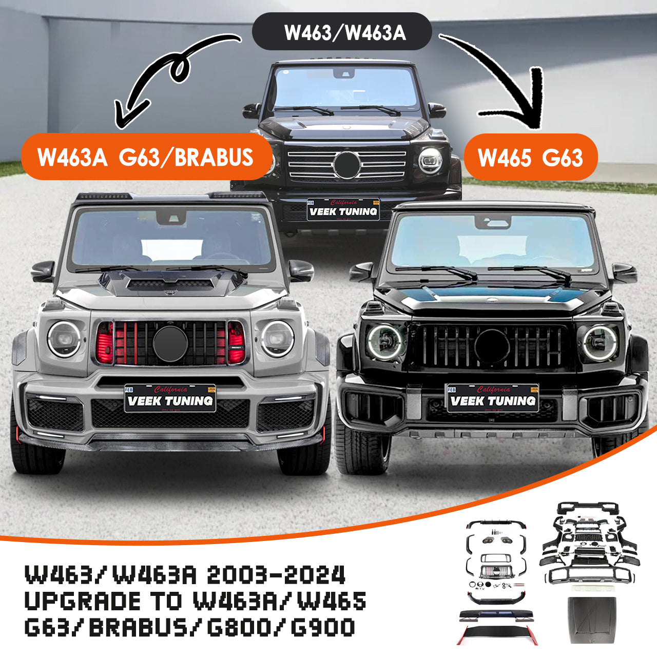 Exterior Upgrade to W463A/2025 465 G63/G800/G900 Style Body Kit For W463/463A 2003–2024 G Wagon