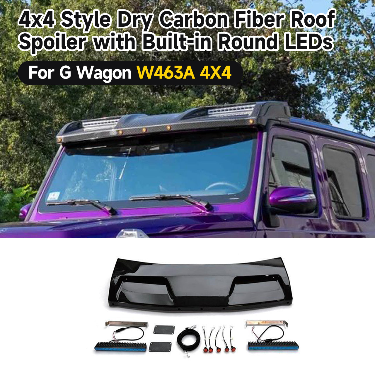 BRA/4x4/6x6 Carbon Fiber Front Roof Spoiler with LED for 2019-2024 G-Class W463A