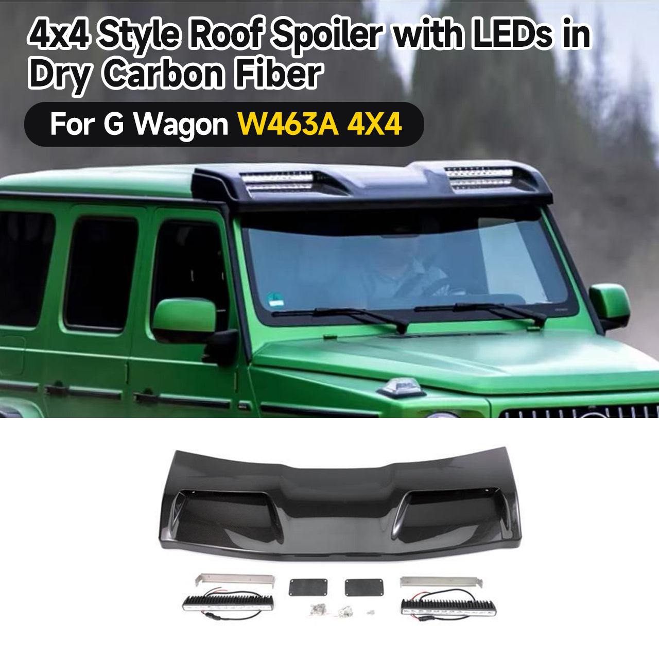 BRA/4x4/6x6 Carbon Fiber Front Roof Spoiler with LED for 2019-2024 G-Class W463A