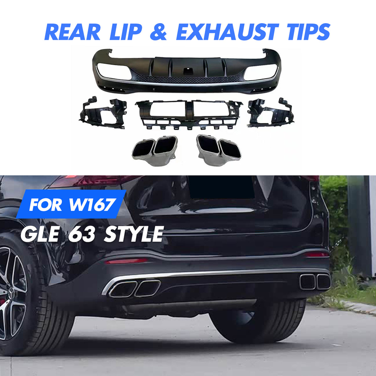 2020+ Mercedes-Benz GLE W167 Upgrade to GLE 53/63 Style Rear Diffuser & Exhaust Tips