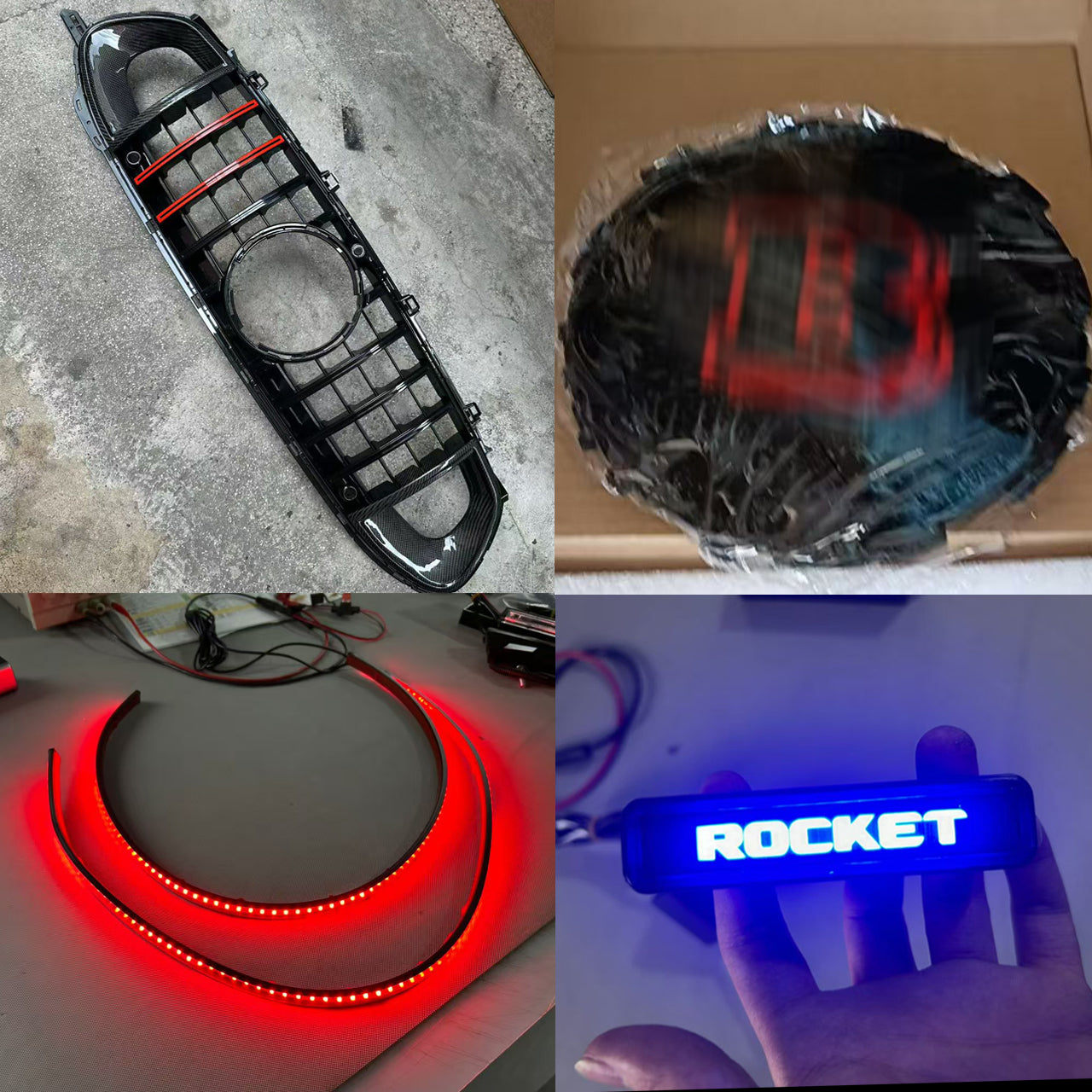 B style Carbon fiber grille Gt 63s / Red LED lights / Rocket blue LED light / Mercedes-Red “Big B”Grill logo