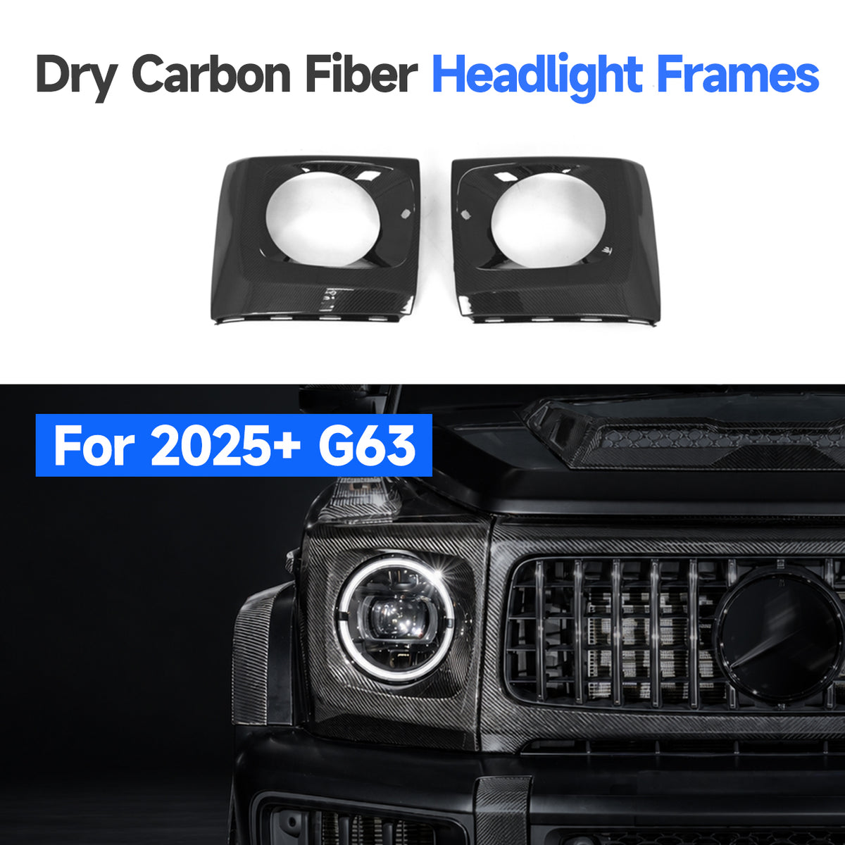 For 2025+ Mercedes-Benz W465 G63 Dry Carbon Fiber Headlight Frames