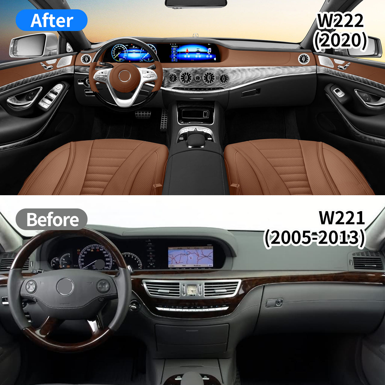 Mercedes-Benz S Class W221（2005 -2013）Interior Upgrade Old to New  W222（ 2020 ） Interior Kit