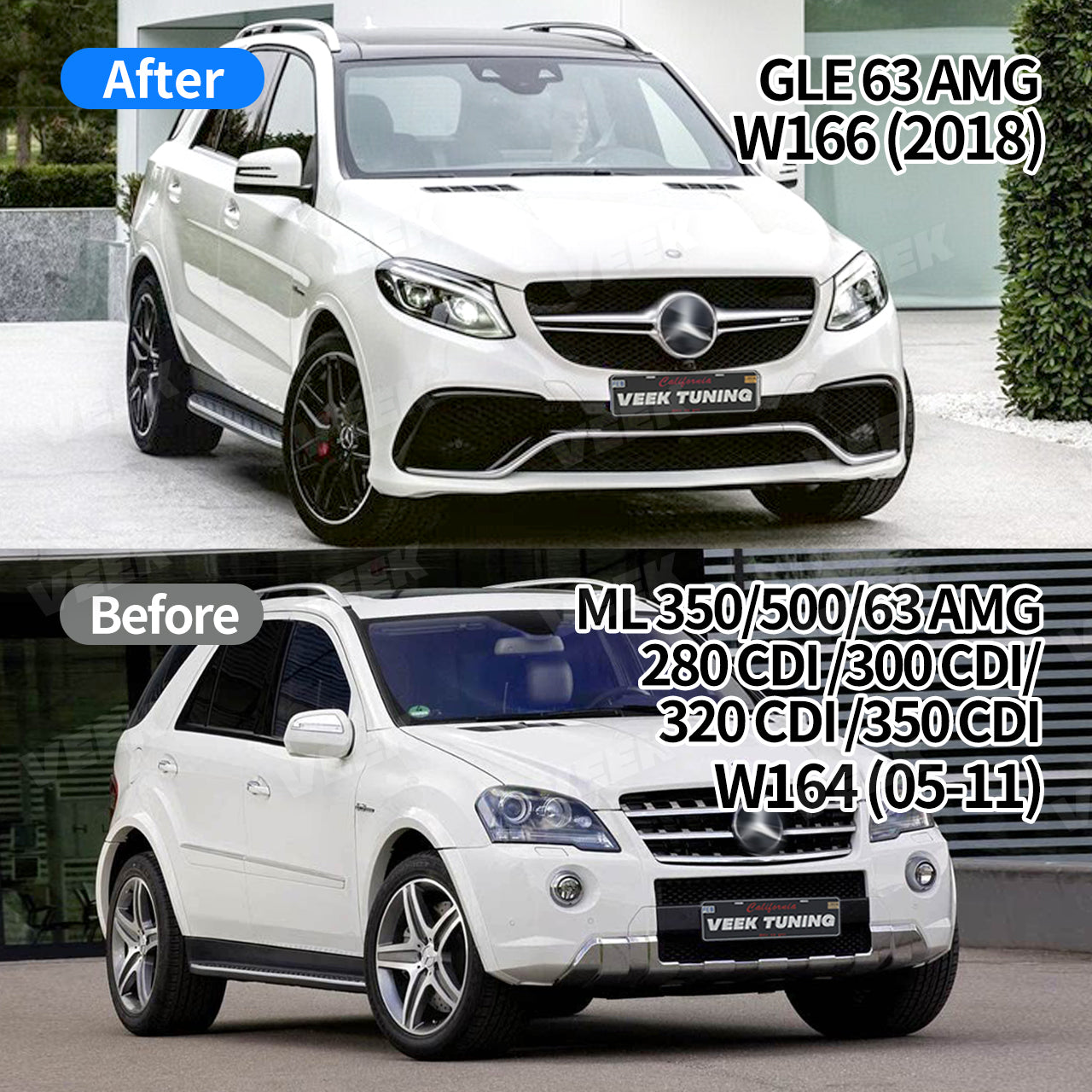 Mercedes Benz ML W164 (2005-2011) Upgrade Old to New AMG GLE 63 W166 (2018) Style Body Kit