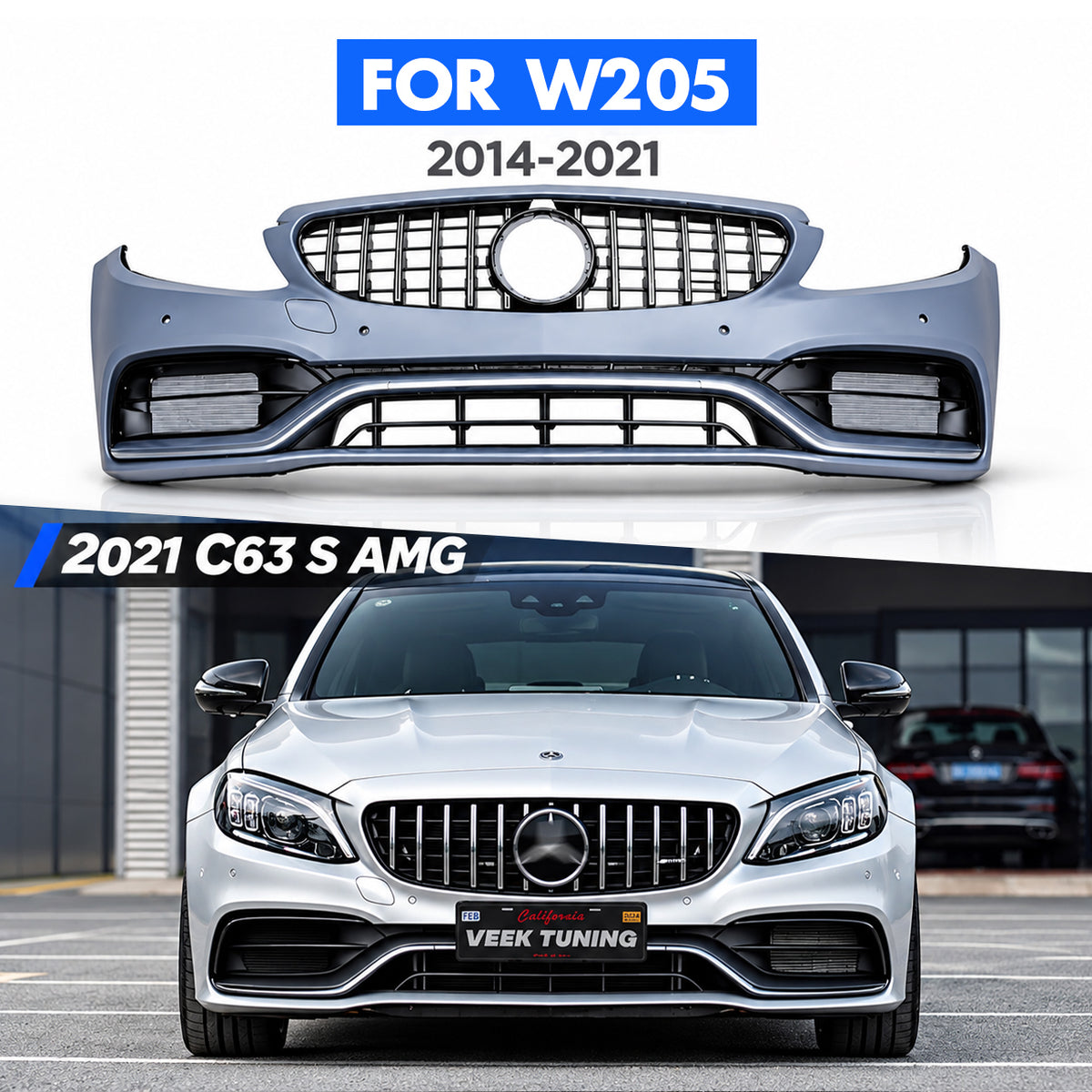 2014–2021 Mercedes-Benz C-Class W205 Upgrade to 2021 AMG C63 S LCI Facelift Style Exterior Body Kit