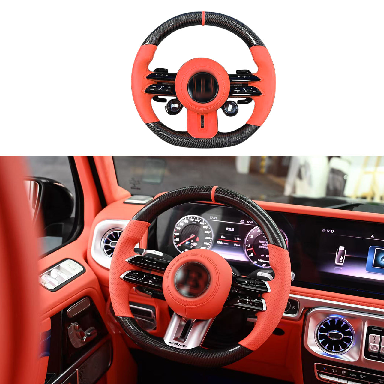 Mercedes-Benz G Wagon W463 2003-2018 upgrade to W463A/465 2019-2025 Foged Carbon Fiber AMG/Brabus Performance steering wheel/with AMG Drive Unit
