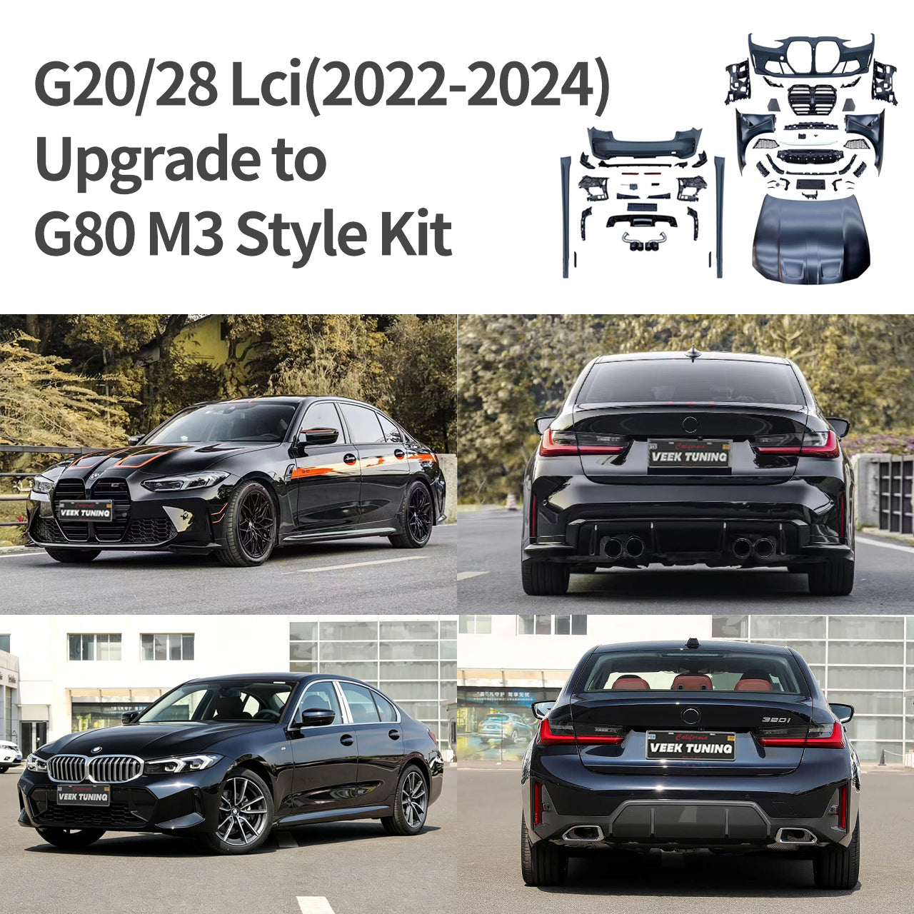 G80 M3 Style Wide Body Conversion Kit Front Rear Bumper Hood Fender Upgrade for BMW G20 G28 LCI 2022-2024
