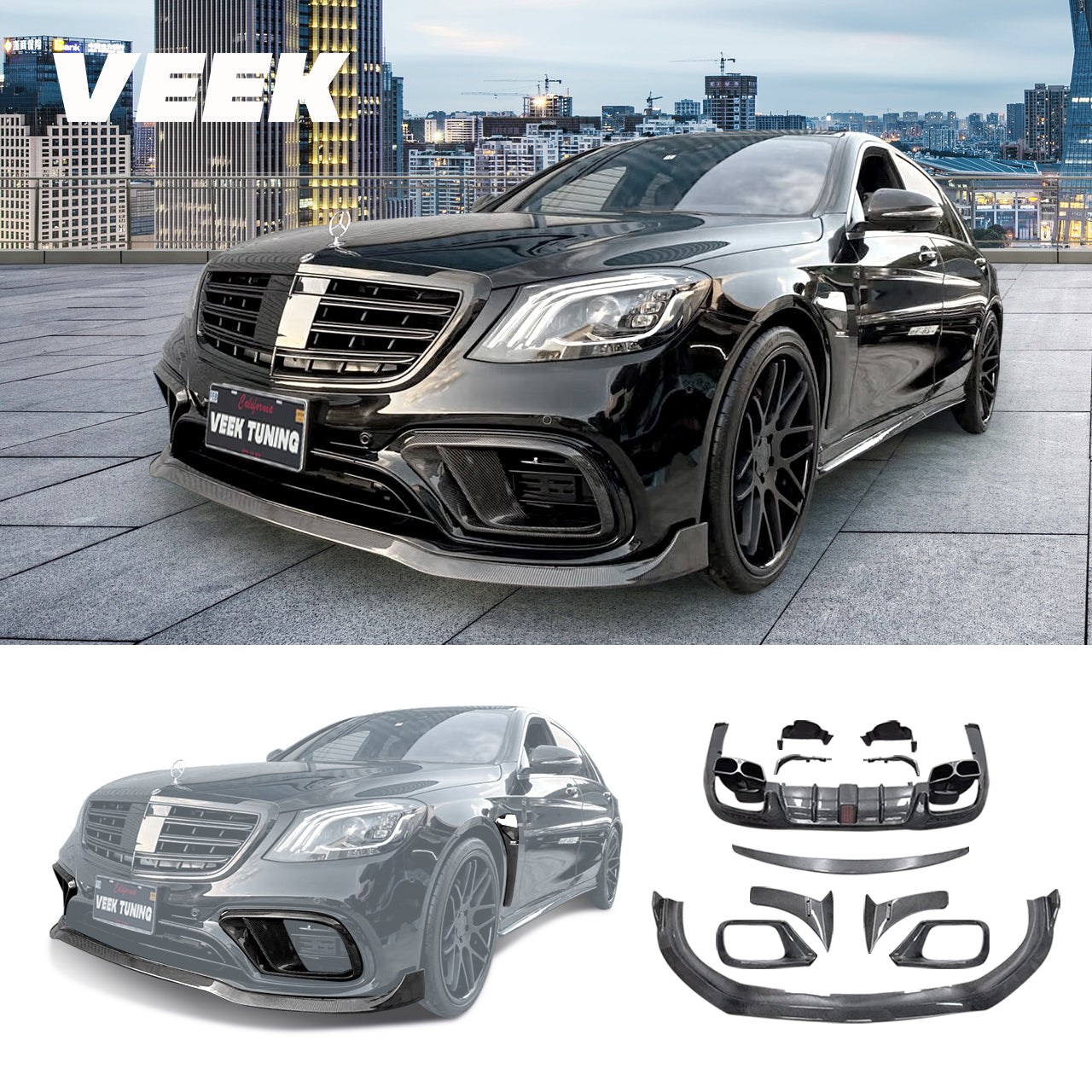 Mercedes S-Class W222 S63 LCI to Brabus Style Carbon Fiber Body Kit