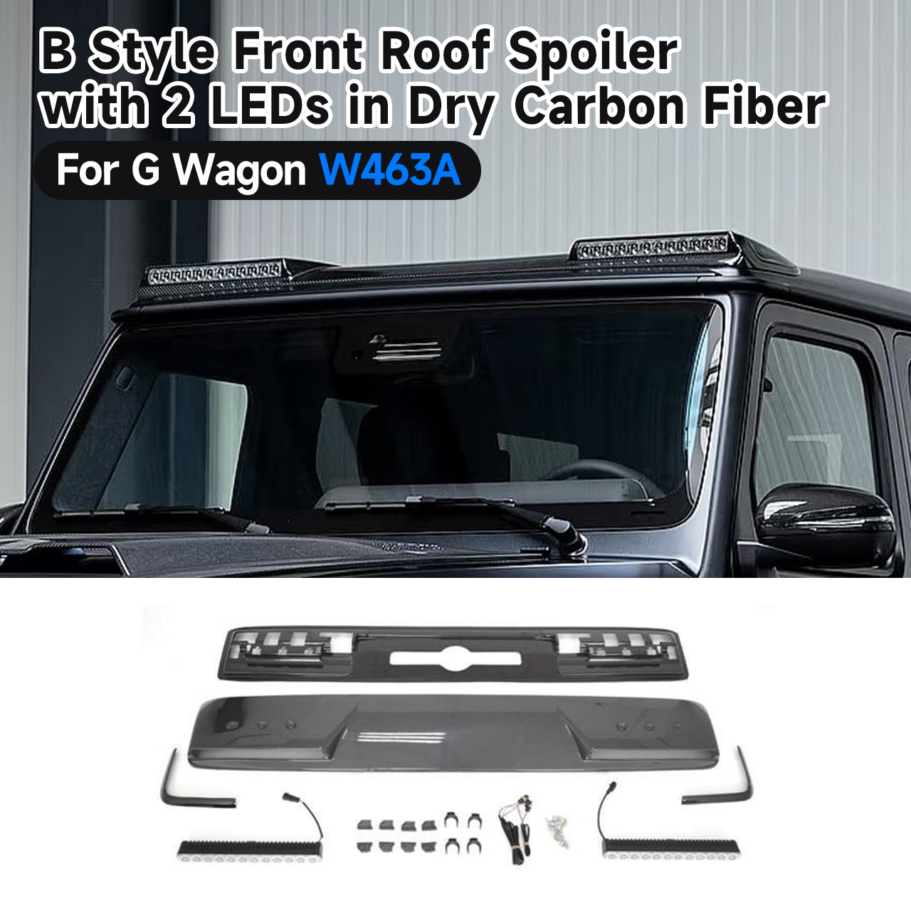 BRA/4x4/6x6 Carbon Fiber Front Roof Spoiler with LED for 2019-2024 G-Class W463A