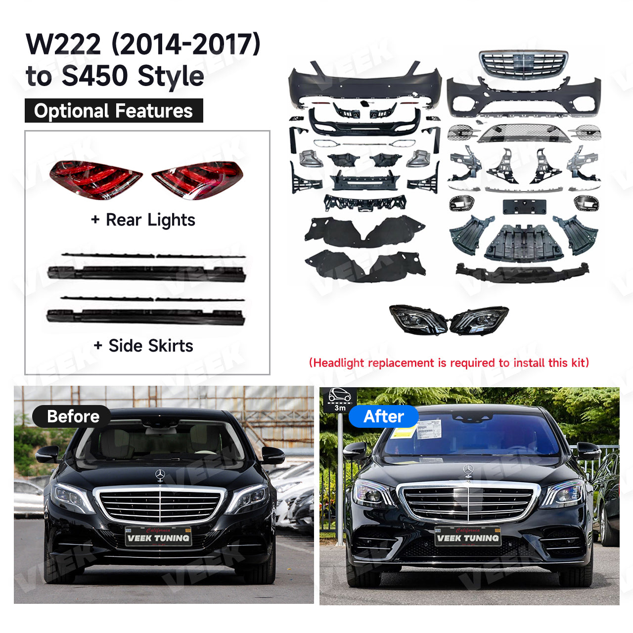 For S Class W222 (2014-2020) Upgrade Old to New S450 (2025) Style Body Kit