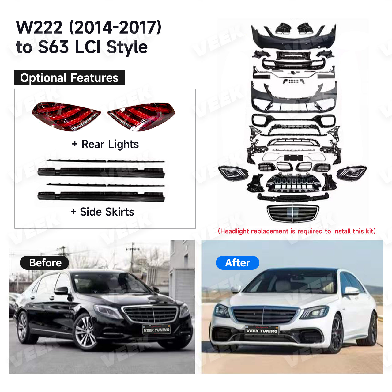 For S Class W222 (2014-2020) Upgrade Old to New S63 (2024) Style Body Kit