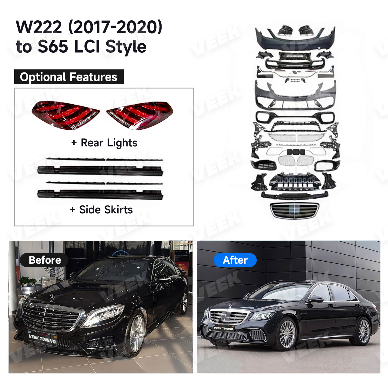 For S Class W222 (2014-2020) Upgrade Old to New S65 (2024) Style Body Kit