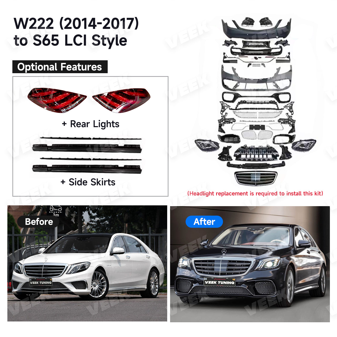 For S Class W222 (2014-2020) Upgrade Old to New S65 (2024) Style Body Kit
