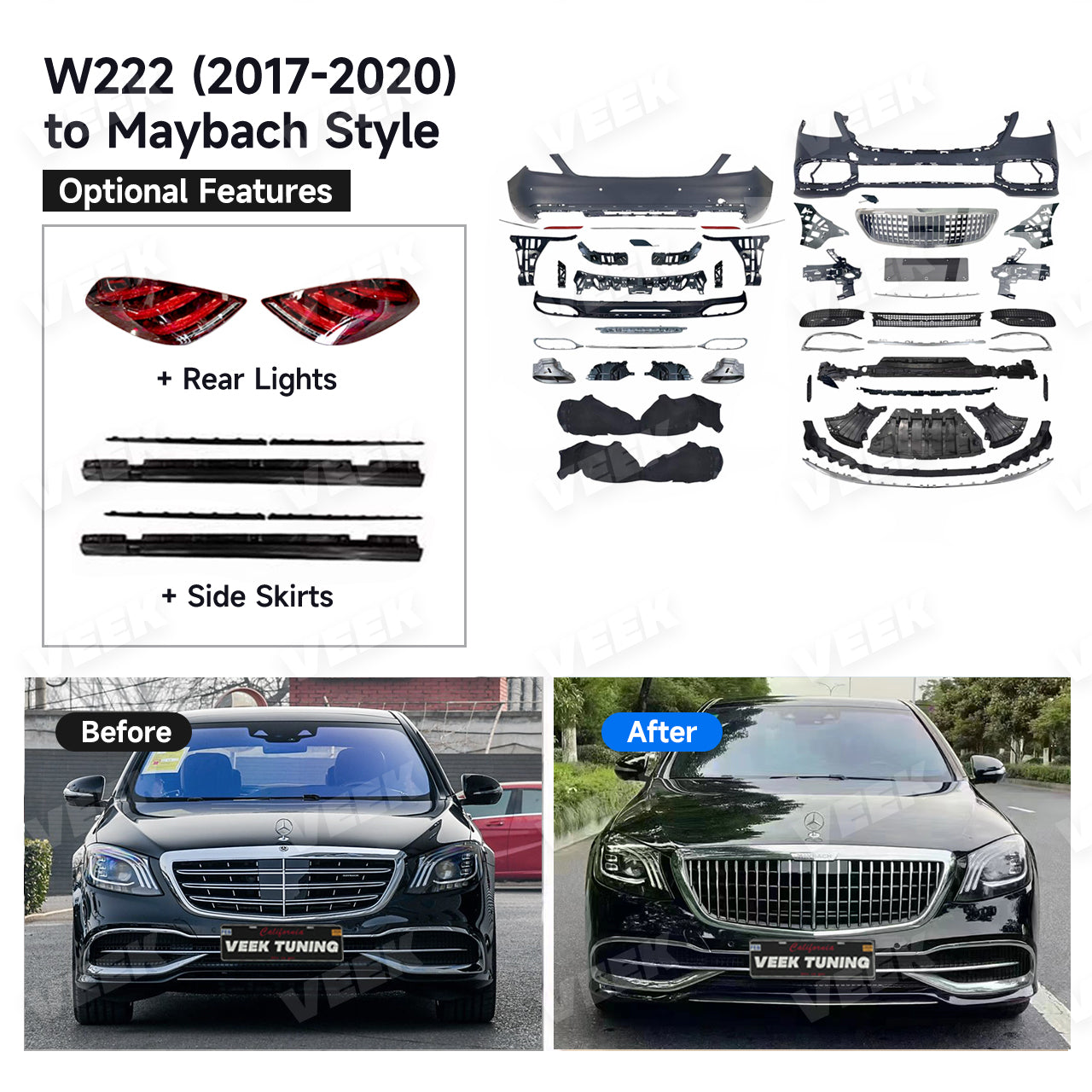 For S Class W222 (2014-2020) old to new Maybach Style (2024) Body Kit