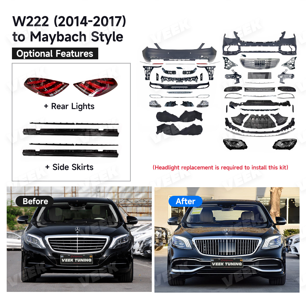 For S Class W222 (2014-2020) old to new Maybach Style (2024) Body Kit